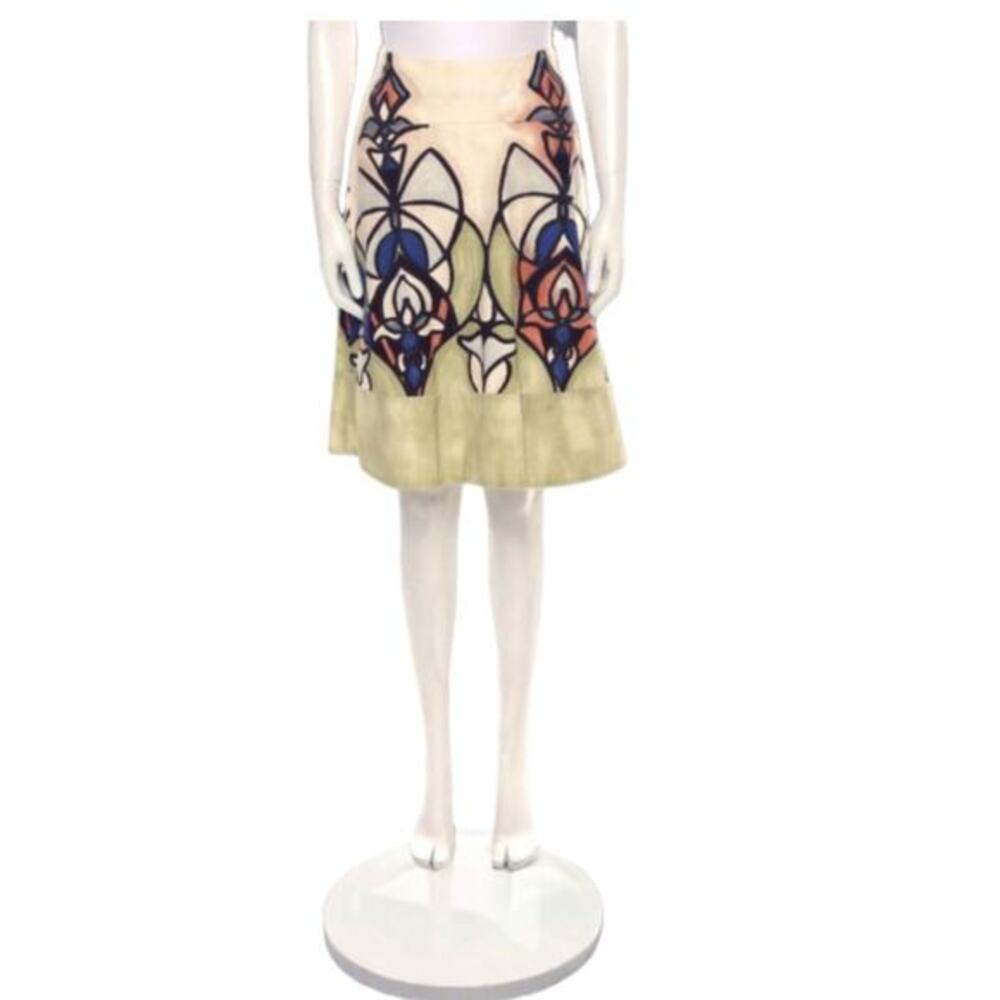 NEW MARNI A-Line High Waist Skirt Size 2 Stained Glass Design Knee Mid Length